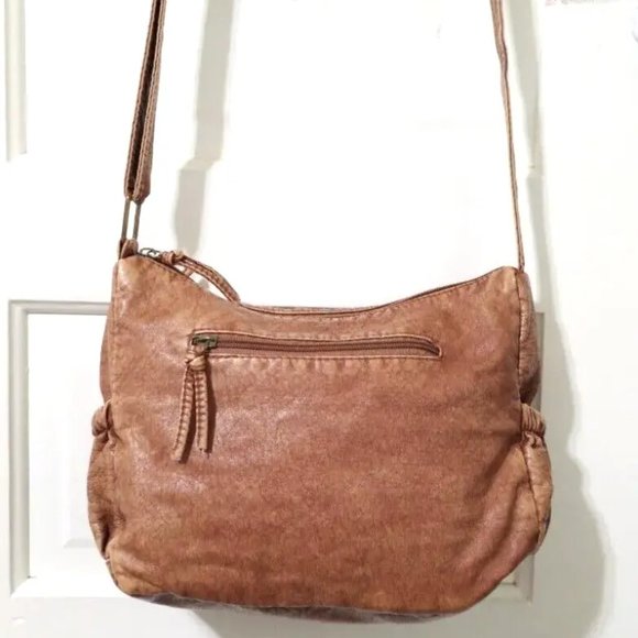 NEW VINTAGE Esprit Caramel Brown Crossbody Shoulder Bag Purse Top Zip Pockets - Picture 5 of 13